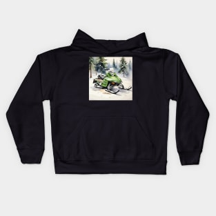 Green Snowmobile Kids Hoodie